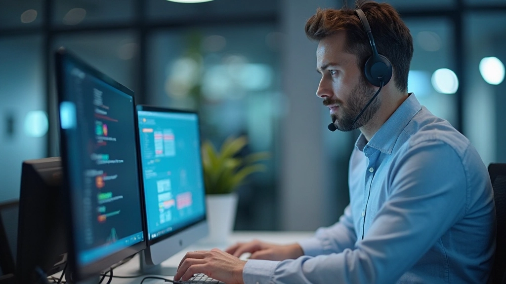 Специалист по поддержке работает с системой управления очередью запросов